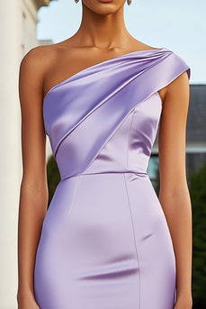Lilac Tight Short Satin One Shoulder Homecoming Dress