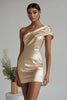 Load image into Gallery viewer, Champagne One Shoulder Satin Tight Short Homecoming Dress