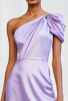 Lilac One Shoulder Short Ruched Satin Homecoming Dress