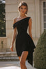 Load image into Gallery viewer, Black One Shoulder Short Satin Bodycon Cocktail Dress