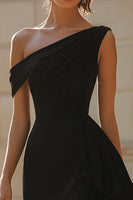 Load image into Gallery viewer, Black One Shoulder Short Satin Bodycon Cocktail Dress