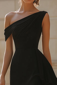 Black One Shoulder Short Satin Bodycon Cocktail Dress