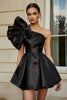 Load image into Gallery viewer, Black A Line Short Satin Homecoming Dress with Ruffles
