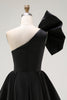 Load image into Gallery viewer, Black Satin A Line Short Homecoming Dress with Ruffles