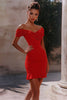 Load image into Gallery viewer, Red Off the Shoulder Tight Short Ruched Homecoming Dress