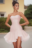Load image into Gallery viewer, Sparkly Pink Sequins Strapless Short Homecoming Dress with Ruffles