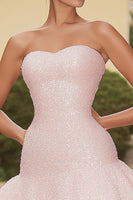 Load image into Gallery viewer, Sparkly Pink Sequins Strapless Short Homecoming Dress with Ruffles