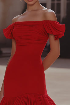 Red Tight Short Off the Shoulder Ruched Homecoming Dress