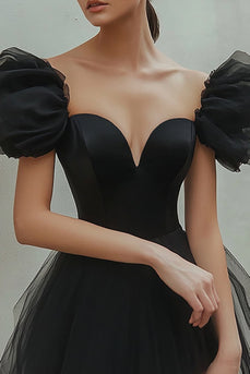 Black Short Tulle A Line Homecoming Dress with Sleeves