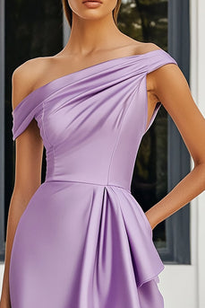 Lilac One Shoulder Short Satin Bodycon Homecoming Dress