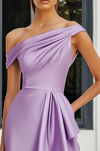 Lilac One Shoulder Short Satin Bodycon Homecoming Dress