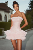Load image into Gallery viewer, Sparkly Pink Strapless Sequins Short Homecoming Dress with Ruffles