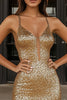 Load image into Gallery viewer, Sparkly Gold Spaghetti Straps Sequins Homecoming Dress with Short