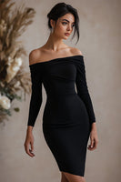 Load image into Gallery viewer, Black Off the Shoulder Short Tight Cocktail Dress with Sleeves