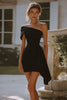 Load image into Gallery viewer, Black One Shoulder Satin Tight Short Cocktail Dress