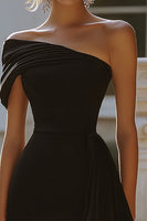 Load image into Gallery viewer, Black One Shoulder Satin Tight Short Cocktail Dress