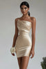 Load image into Gallery viewer, Champagne Strapless Tight Short Satin Homecoming Dress