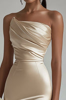 Load image into Gallery viewer, Champagne Strapless Tight Short Satin Homecoming Dress