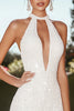 Load image into Gallery viewer, Sparkly Ivory Keyhole High-Low Cocktail Dress with Sequins