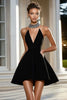 Load image into Gallery viewer, Simple Black A Line Short Strapless Satin Cocktail Dress