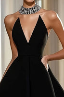 Load image into Gallery viewer, Simple Black A Line Short Strapless Satin Cocktail Dress