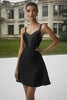 Load image into Gallery viewer, Sparkly Black A Line Satin Short Cocktail Dress with Beading