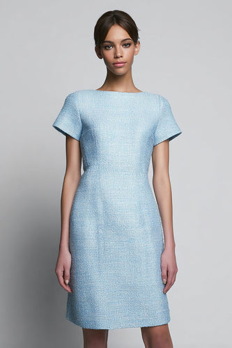 Sky Blue Tweed Bateau Short Homecoming Outfits with Sleeves