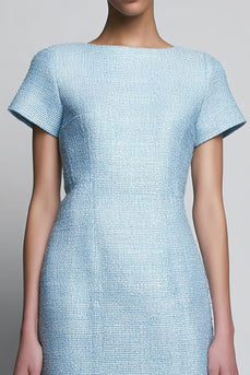 Sky Blue Tweed Bateau Short Homecoming Outfits with Sleeves