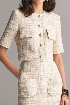 Ivory Tweed 2 Piece Pencil Blazer Short Homecoming Outfits
