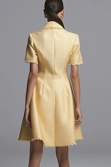 Yellow Tweed A Line Short Sleeves Homecoming Outfits with Buttons