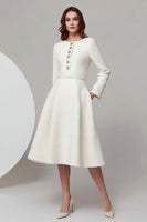 Load image into Gallery viewer, Ivory Tweed A Line Buttons Midi Pageant Interview Outfits with Long Sleeves