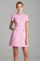 Load image into Gallery viewer, Pink Tweed Short Sleeves Homecoming Outfits with Pearls