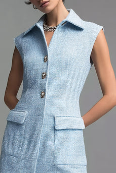 Sky Blue Tweed Collar Tight Short Homecoming Outfits with Buttons