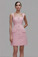 Load image into Gallery viewer, Pink Tweed Pencil Square Neck Short Homecoming Outfits with Buttons