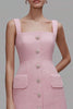 Load image into Gallery viewer, Pink Tweed Pencil Square Neck Short Homecoming Outfits with Buttons