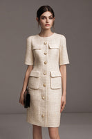 Load image into Gallery viewer, Ivory Tweed Pearls Pencil Short Homecoming Outfits with Buttons
