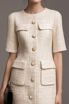 Ivory Tweed Pearls Pencil Short Homecoming Outfits with Buttons