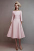 Load image into Gallery viewer, Pink Off the Shoulder A Line Midi Homecoming Outfits with Sleeves