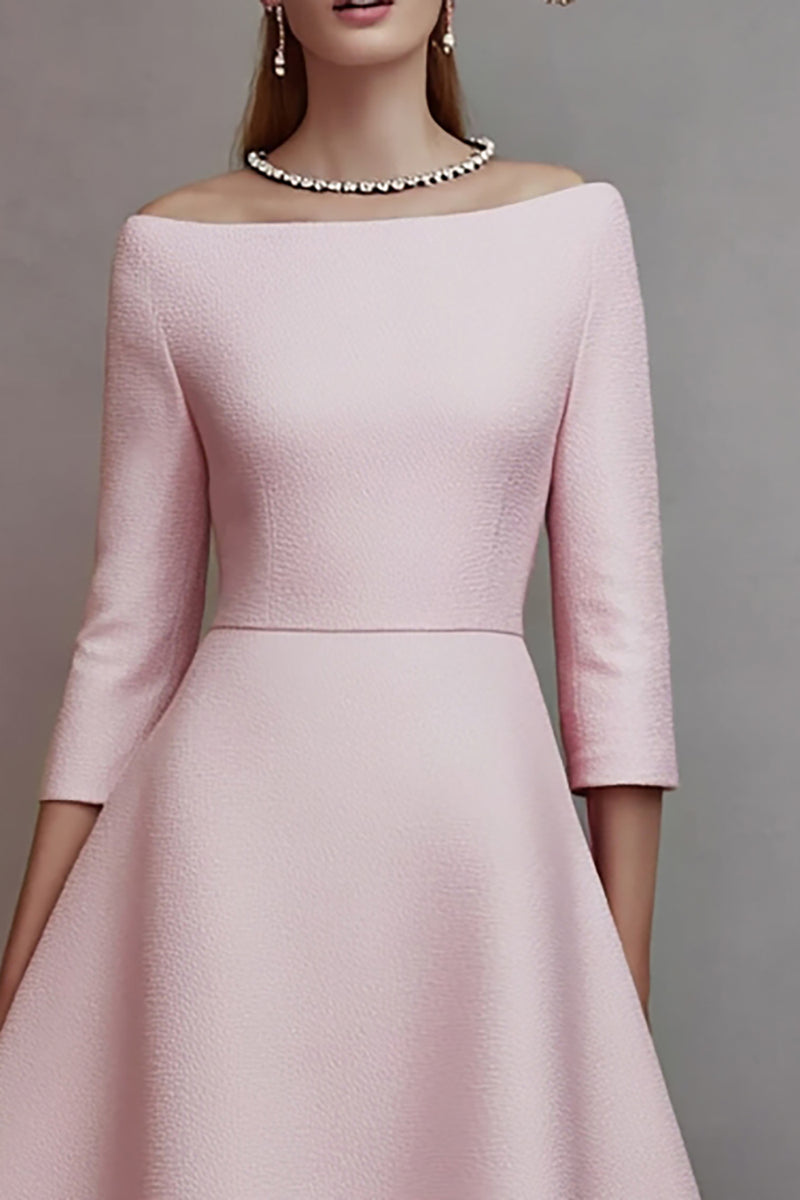 Load image into Gallery viewer, Pink Off the Shoulder A Line Midi Homecoming Outfits with Sleeves