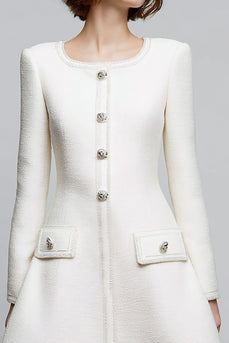 Ivory Tweed Round Neck A Line Short Homecoming Outfits with Buttons