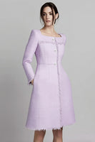 Load image into Gallery viewer, Lilac Tweed Square Neck A Line Midi Homecoming Outfits with Buttons