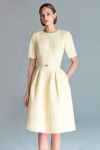 Light Yellow Round Neck Tweed A Line Homecoming Outfits
