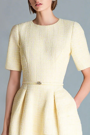 Light Yellow Round Neck Tweed A Line Homecoming Outfits