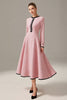 Load image into Gallery viewer, Pink Tweed A Line Midi Homecoming Outfits with Buttons