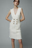 Load image into Gallery viewer, Ivory Tweed V-Neck Short Homecoming Outfits with Buttons
