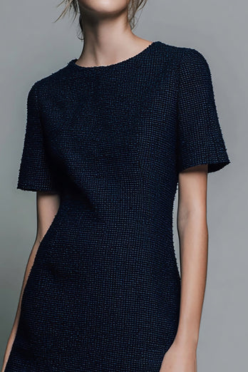 Black Tweed Short Sleeves Pageant Interview Outfits with Ruffles