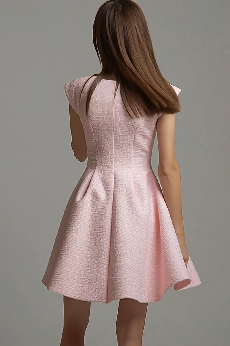 Load image into Gallery viewer, Pink Tweed Cap Sleeves A Line Short Homecoming Outfits with 3D Flowers