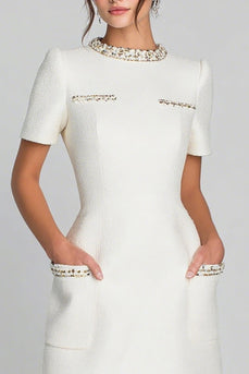 Ivory Tweed Round Neck Short Pencil Homecoming Outfits