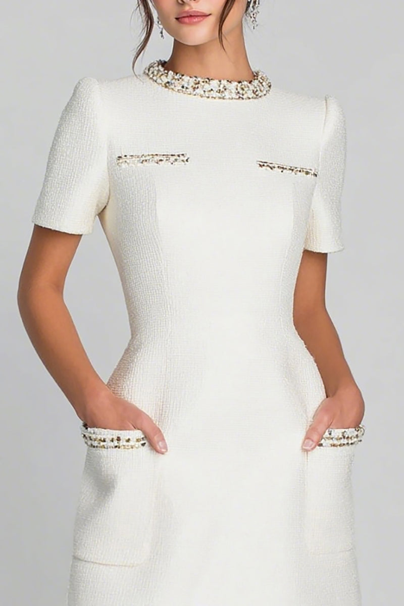 Load image into Gallery viewer, Ivory Tweed Round Neck Short Pencil Homecoming Outfits