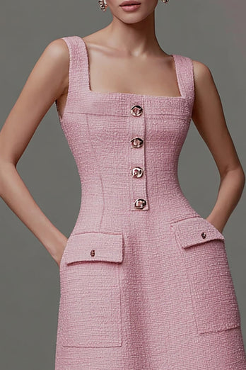 Pink Tweed Cami Square Neck Tight Short Homecoming Dress